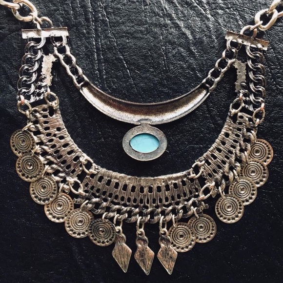 Silver Tone Boho Turquoise Dangle Necklace - Picture 4 of 8